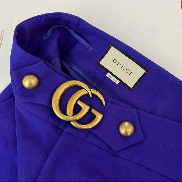 Gucci Cady Crepe GG Belt Buckle Wool Silk Trouser Size 42 NWT Violet Indigo - Picture 3 of 7